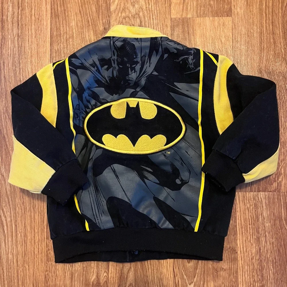 Vtg JH Design Batman Jacket Boys 3T Black‎ Caped Crusader Varsity Snap Front